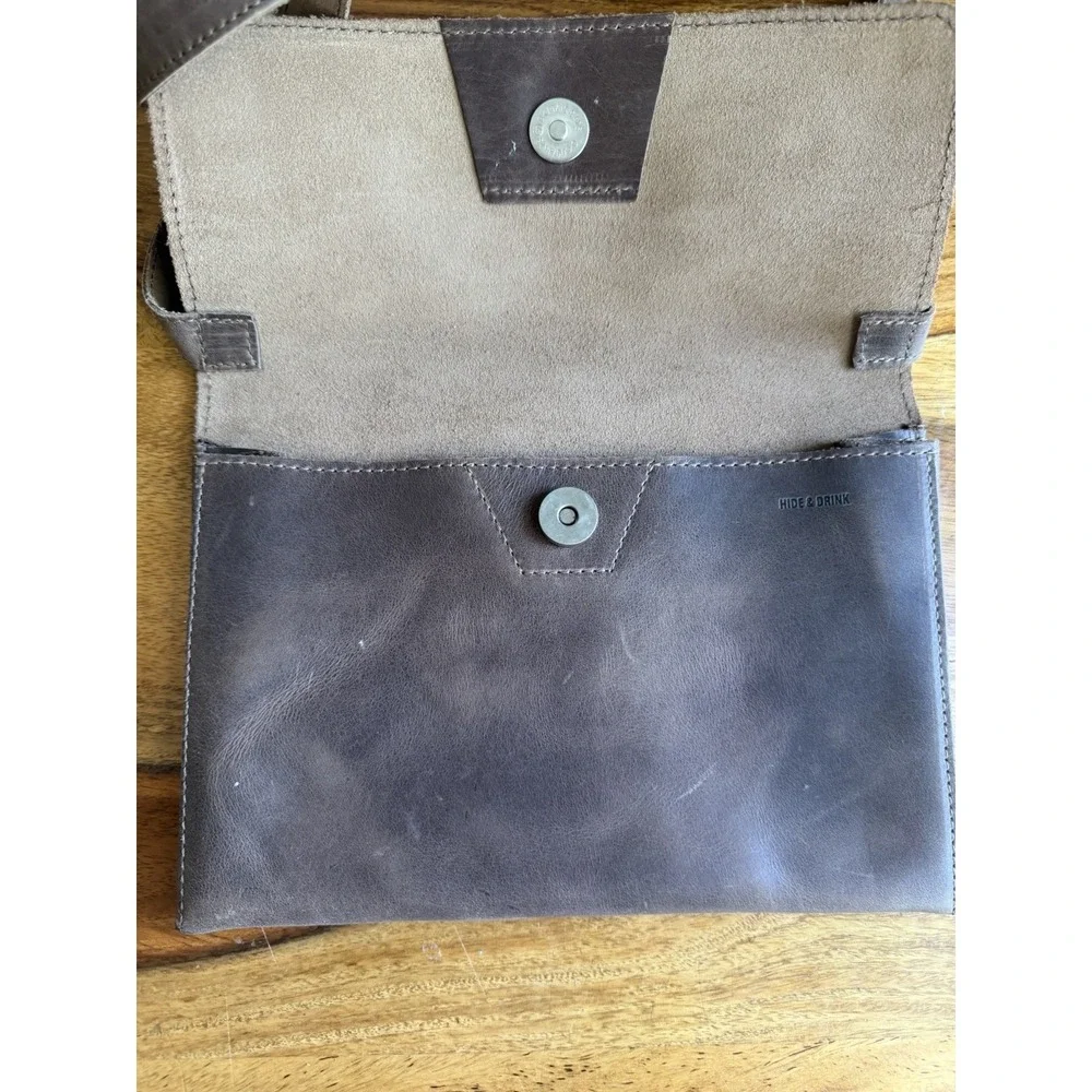 Hide And Drink Brown Leather Satchel Crossbody Purse Square Pocket Button Snap
